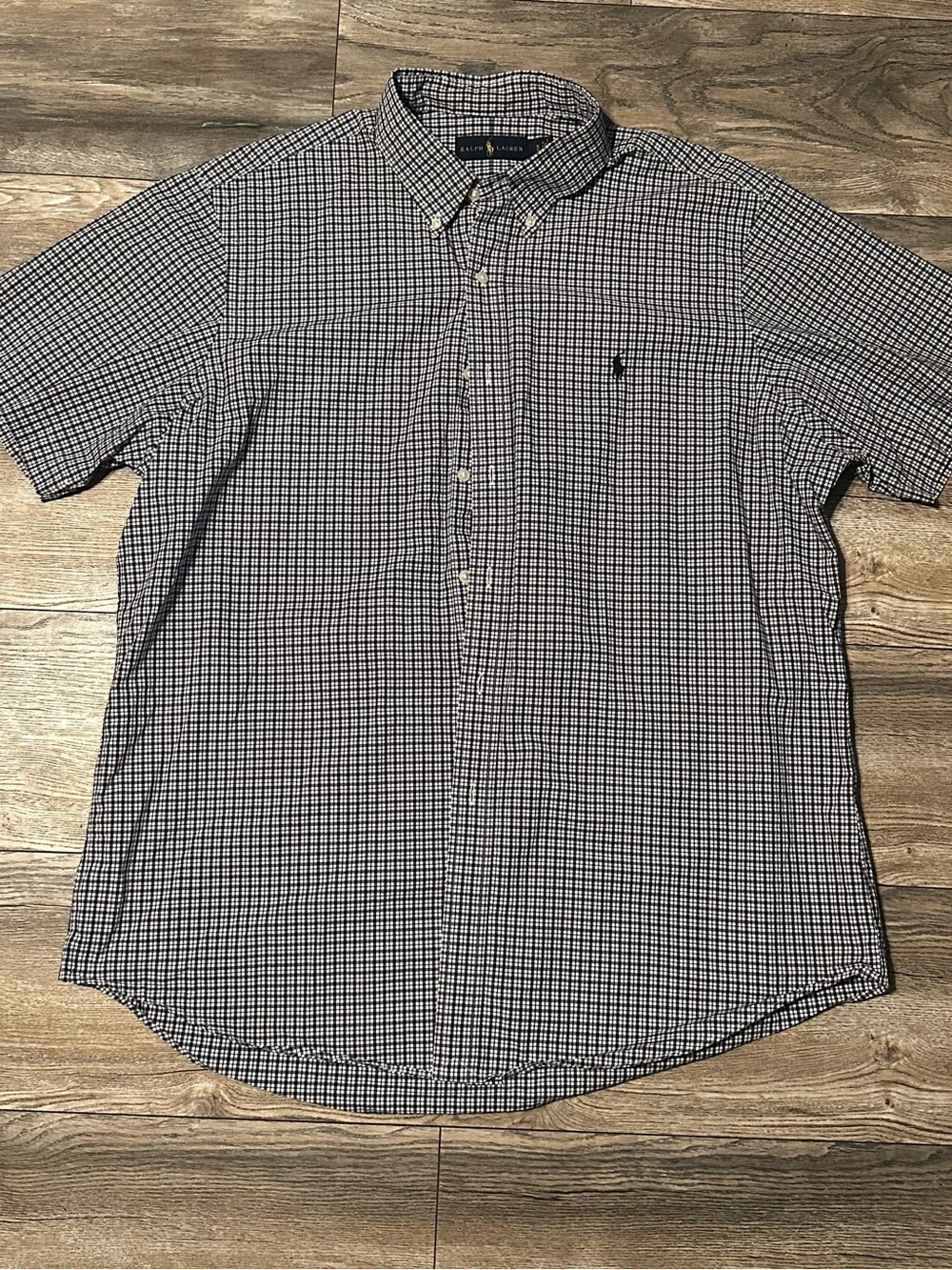 Polo by Ralph Lauren Navy and White Checked Short-Sleeve Button-Down Shirt